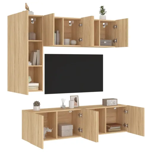 Móveis de Parede p/ TV Derivados Madeira Carvalho Sonoma (5 pcs)