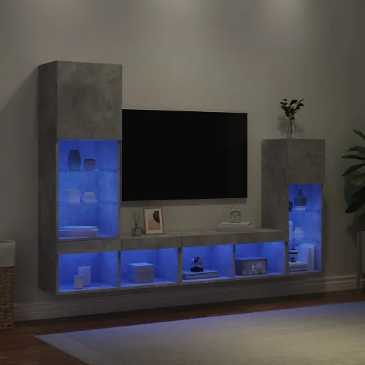 Móveis Parede p/ TV c/ LEDs Deriv. Madeira Cinza Cimento (4 pcs)