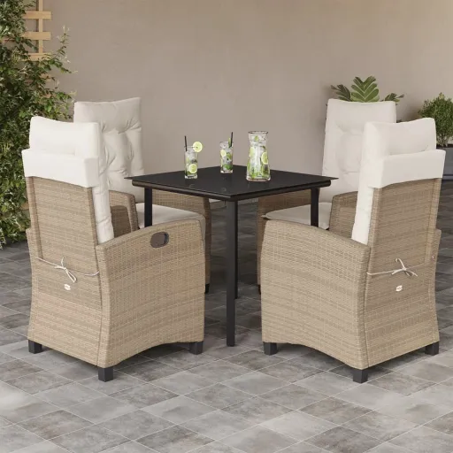 Conjunto de Jantar p/ Jardim com Almofadões Vime PE Bege (5 pcs)