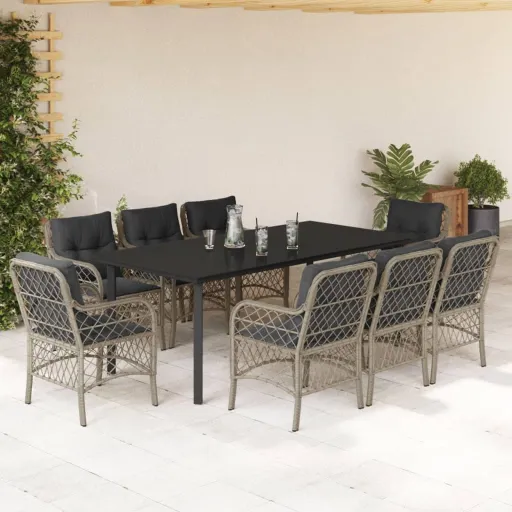 Conjunto de Jantar p/ Jardim c/ Almofadões Cinzento Claro (9 pcs)