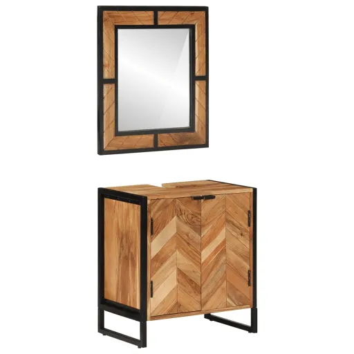 Conj. Móveis p/ Casa de Banho Ferro e Acácia Maciça (2 pcs)