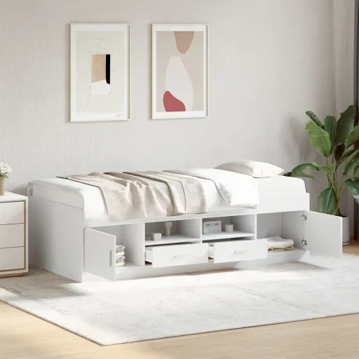 Sofá-Cama com Gavetas Sem Colchão 100x200 cm Branco