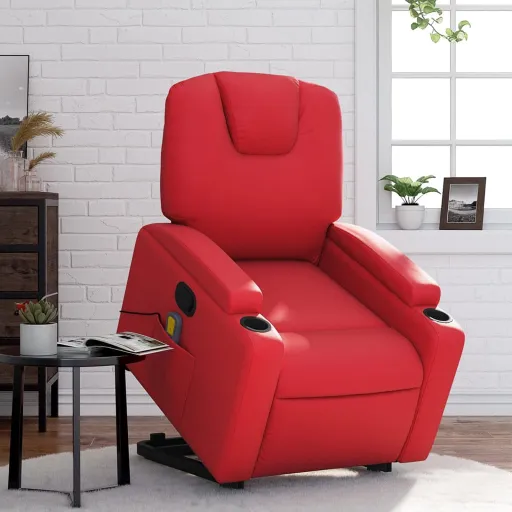 Poltrona Massagens Reclinável Elevatória Couro Artif. Vermelho