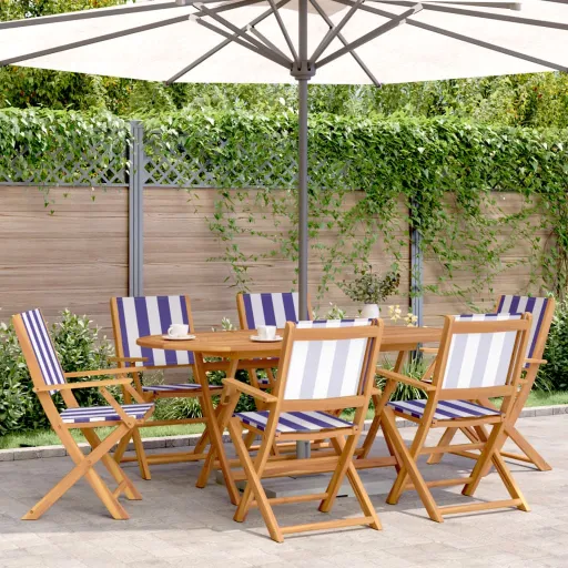 Conjunto Jantar Jardim Tecido/Madeira Maciça Azul e Branco (7 pcs)