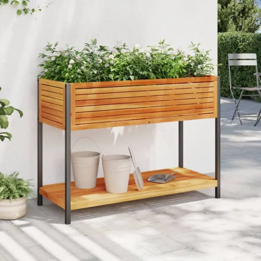 Vaso/Floreira de Jardim c/ Prateleira 110x45x80 cm Acácia/Aço