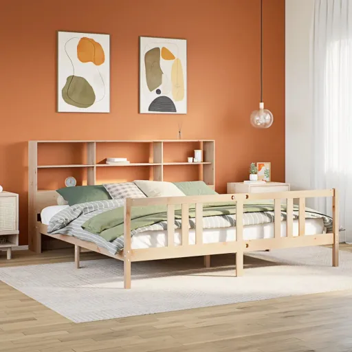 Cama com Estante Sem Colchão 180x200 cm Pinho Maciço