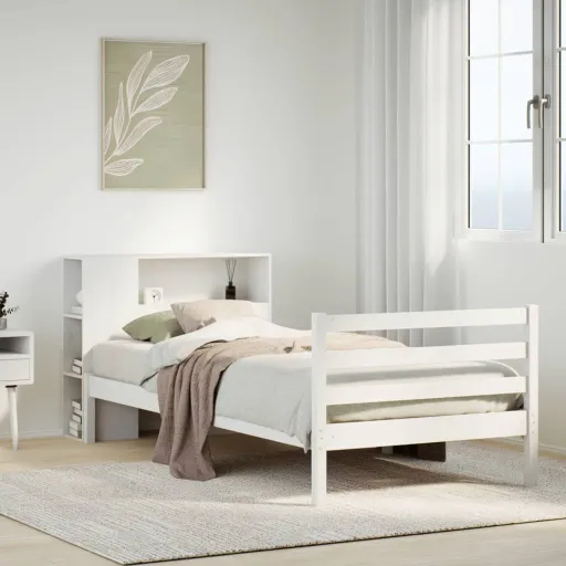 Cama com Estante Sem Colchão 75x190 cm Pinho Maciço Branco