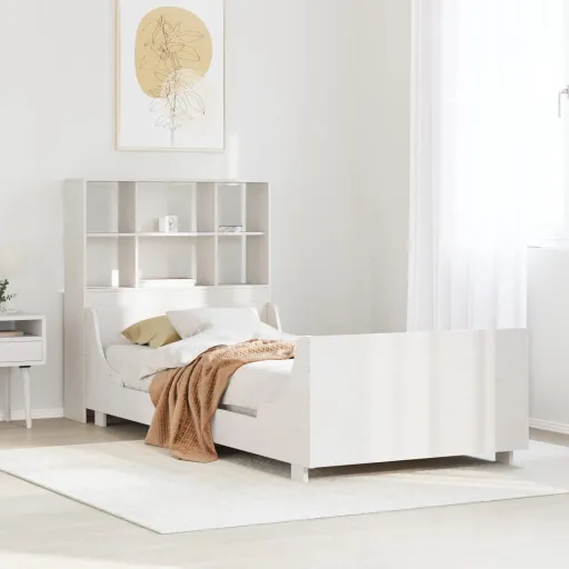 Cama com Estante Sem Colchão 90x190 cm Madeira Maciça Branco