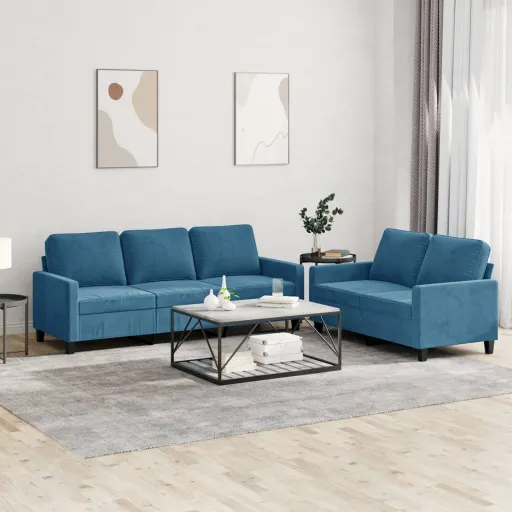 Conjunto de Sofás com Almofadões Veludo Azul (2 pcs)