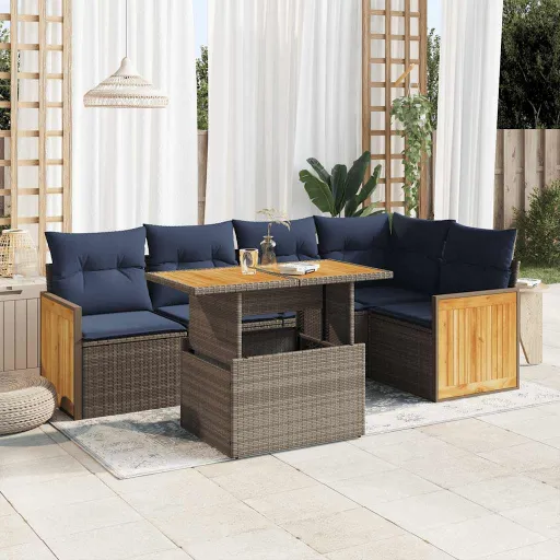 Conjunto Sofás Jardim com Almofadões PE/Acácia Cinzento (6 pcs)