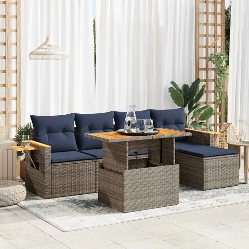 Conjunto Sofás Jardim com Almofadões PE/Acácia Cinzento (6 pcs)
