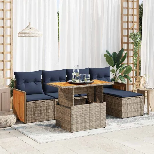 Conjunto Sofás Jardim com Almofadões PE/Acácia Cinzento (6 pcs)
