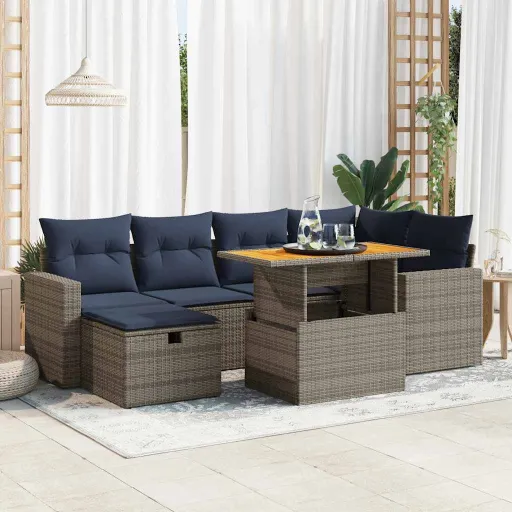 Conjunto Sofás Jardim c/ Almofadões Vime PE/Acácia Preto (7 pcs)