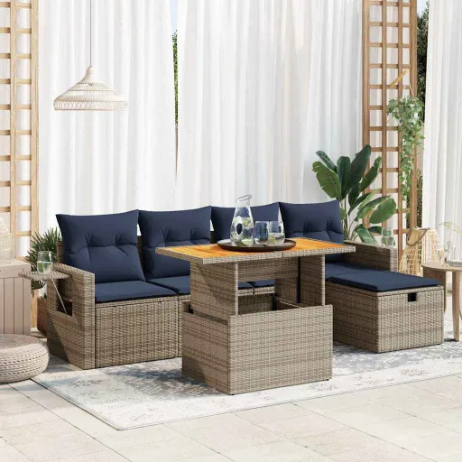 Conjunto Sofás Jardim com Almofadões PE/Acácia Cinzento (6 pcs)