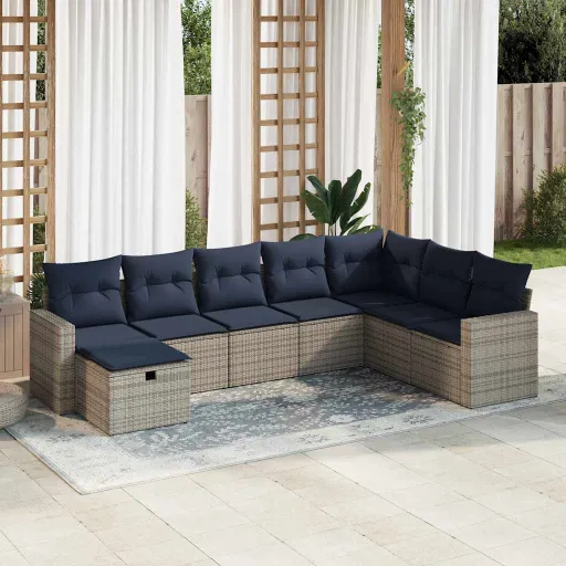 Conjunto Sofás de Jardim c/ Almofadões Vime PE Cinzento (8 pcs)