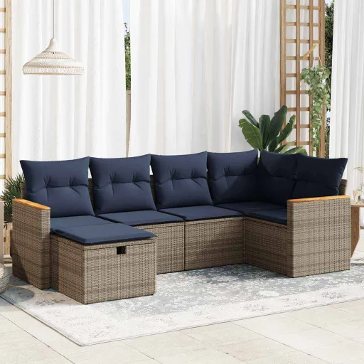 Conjunto Sofás de Jardim com Almofadões Vime Cinzento (6 pcs)