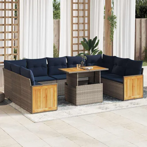 Conjunto Sofás Jardim Almofadões Vime PE/Acácia Cinzento (10 pcs)