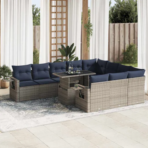 Conjunto Sofás de Jardim c/ Almofadões Vime PE/Acácia (11 pcs)