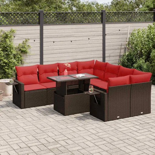 Conjunto Sofás Jardim Almofadões Vime PE/Acácia Castanho (9 pcs)