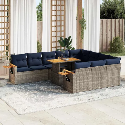 Conjunto Sofás de Jardim c/ Almofadões Vime PE/Acácia (11 pcs)