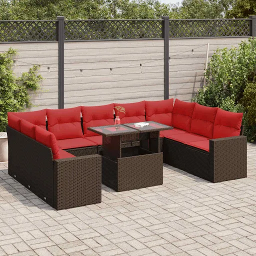 Conj. Sofás Jardim c/ Almofadões Vime PE/Acácia Castanho (10 pcs)