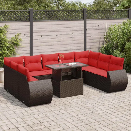 Conj. Sofás Jardim c/ Almofadões Vime PE/Acácia Castanho (10 pcs)
