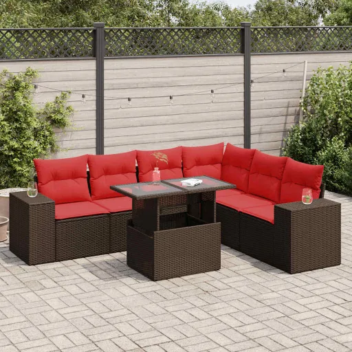 Conj. Sofás Jardim c/ Almofadões Vime PE/Acácia Castanho (7 pcs)