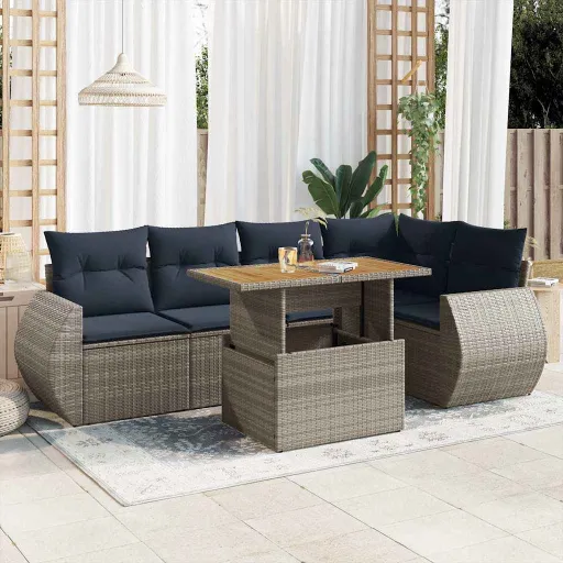 Conjunto Sofás de Jardim com Almofadões Vime Cinzento (6 pcs)