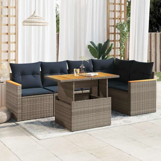 Conjunto Sofás de Jardim com Almofadões Vime Cinzento (6 pcs)