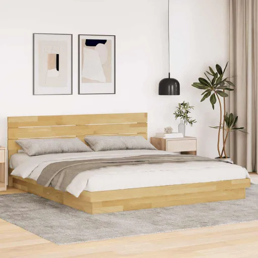 Estrutura Cama Cabeceira Sem Colchão 200x200 cm Maciça Carvalho