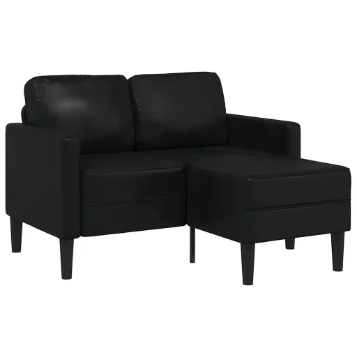 Sofá de 2 Lugares com Chaise em L, Preto, 125 cm, Couro Sintético