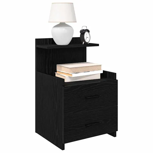 Mesa de Cabeceira com 2 Gavetas Preta 40x36,5x62 cm