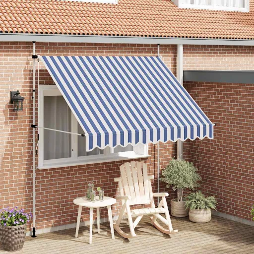 Toldo Retrátil Manual 250 cm Riscas Azuis e Brancas