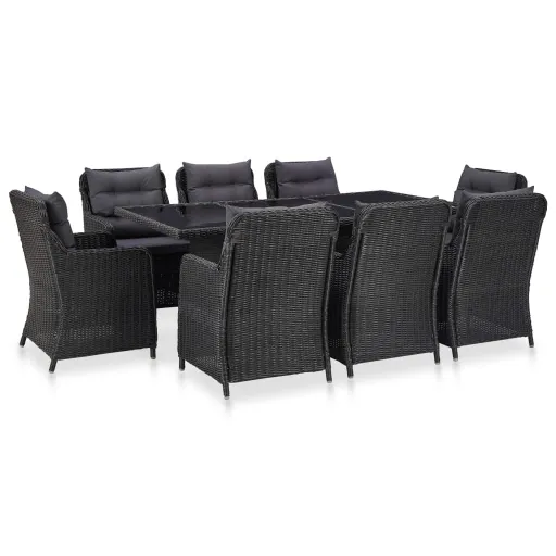 Conjunto de Jantar para Exterior Vime PE Preto (9 pcs)