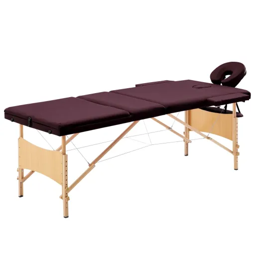 Mesa de Massagens Dobrável 3 Zonas Madeira Roxo Tinto