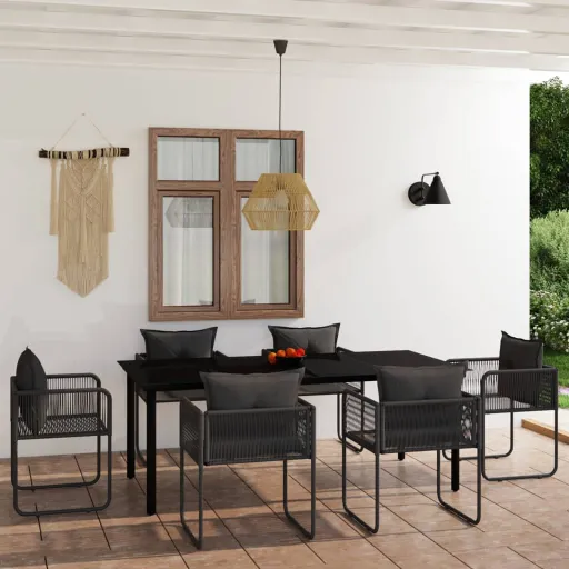 Conjunto de Jantar para Jardim Preto (7 pcs)
