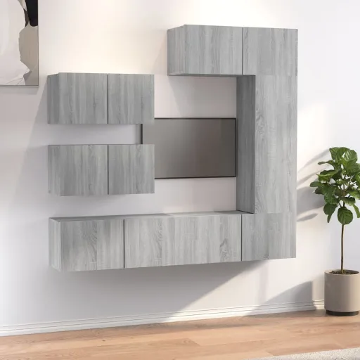 Conjunto Móveis de TV   Madeira Processada Sonoma Cinza (6 pcs)