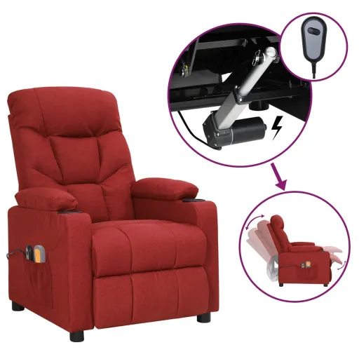 Poltrona de Massagens Elétrica Reclinável Tecido Vermelho Tinto