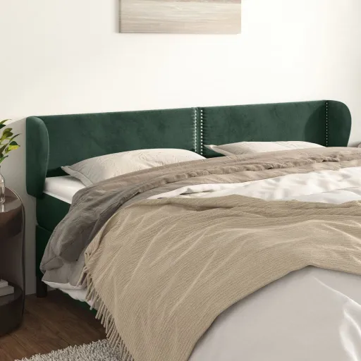 Cabeceira de Cama c/ Abas Veludo 203x23x78/88cm Verde-Escuro