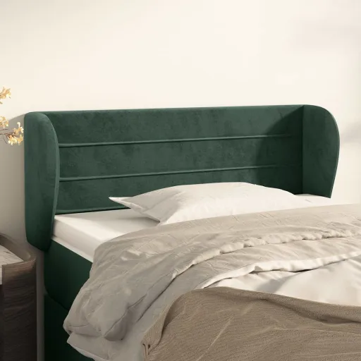 Cabeceira de Cama c/ Abas Veludo 93x23x78/88 cm Verde-Escuro