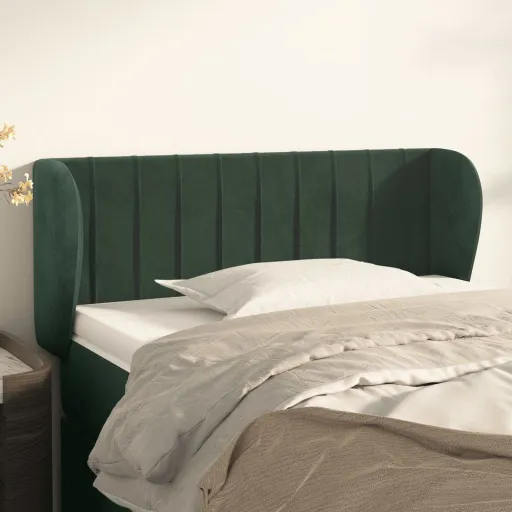 Cabeceira de Cama c/ Abas Veludo 103x23x78/88cm Verde-Escuro