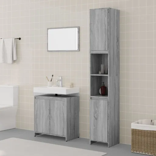 Conjunto Móveis Casa de Banho Madeira Proc. Cinza Sonoma (3 pcs)