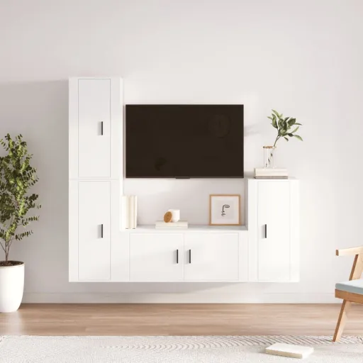 Conjunto Móveis de TV   Madeira Processada Branco (4 pcs)