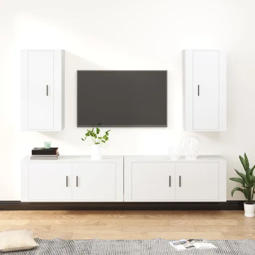 Conjunto Móveis de TV   Madeira Processada Branco (4 pcs)