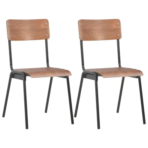 Cadeiras de Jantar   Contraplacado Maciço e Aço Castanho (2 pcs)