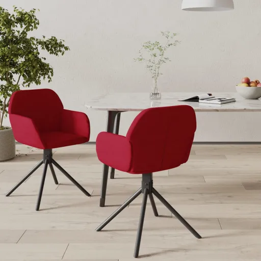 Cadeiras de Jantar Giratórias   Veludo Vermelho Tinto (2 pcs)