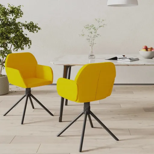 Cadeiras de Jantar Giratórias   Veludo Amarelo (2 pcs)