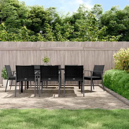 Conjunto de Jantar p/ Jardim com Almofadões Vime PE e Aço (9 pcs)