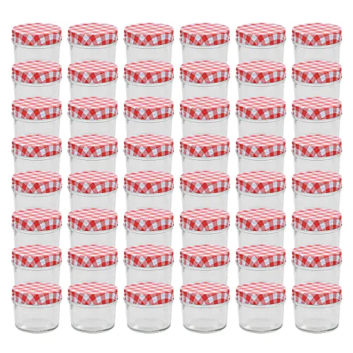 Frascos de Vidro com Tampas Brancas e Vermelhas   110 ml (48 pcs)