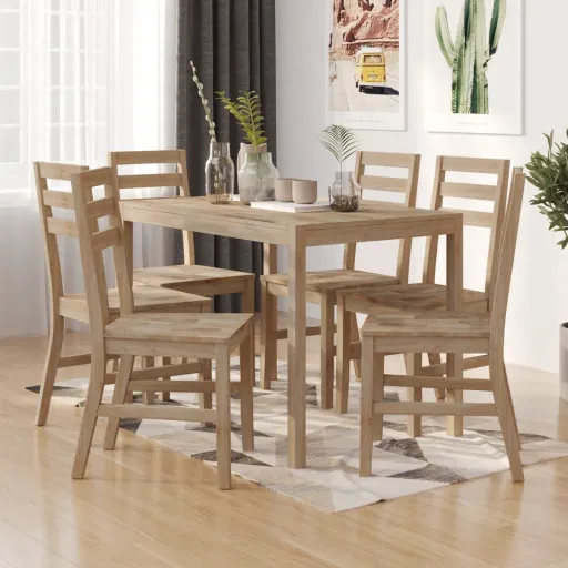 Conjunto de Jantar Madeira de Acácia Maciça (7 pcs)